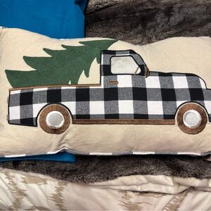 2 Plaid Truck Holiday Pillow
